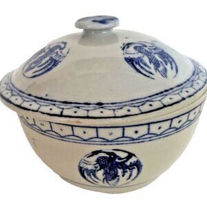 2 Phoenix Heron Rice Bowls w/ Lids Porcelain PRC 4.5" New Old Stock Chinoiserie